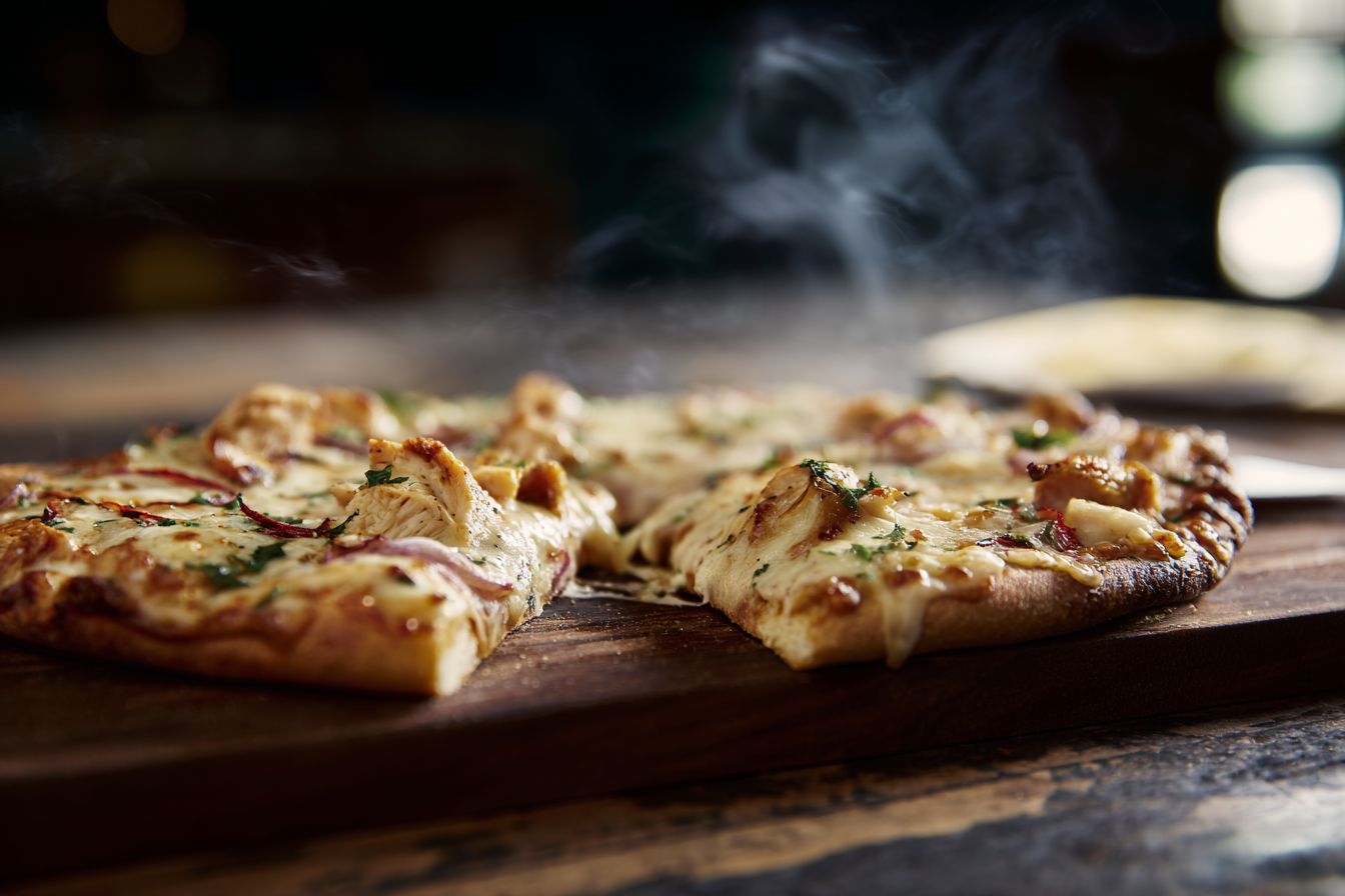 Chicken ranch pizza close-up